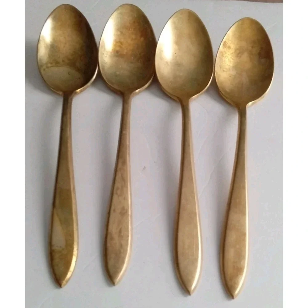 Vintage Gold Tone Flatware Set,‎ 10 Pieces, Spoons and Knives, Dining